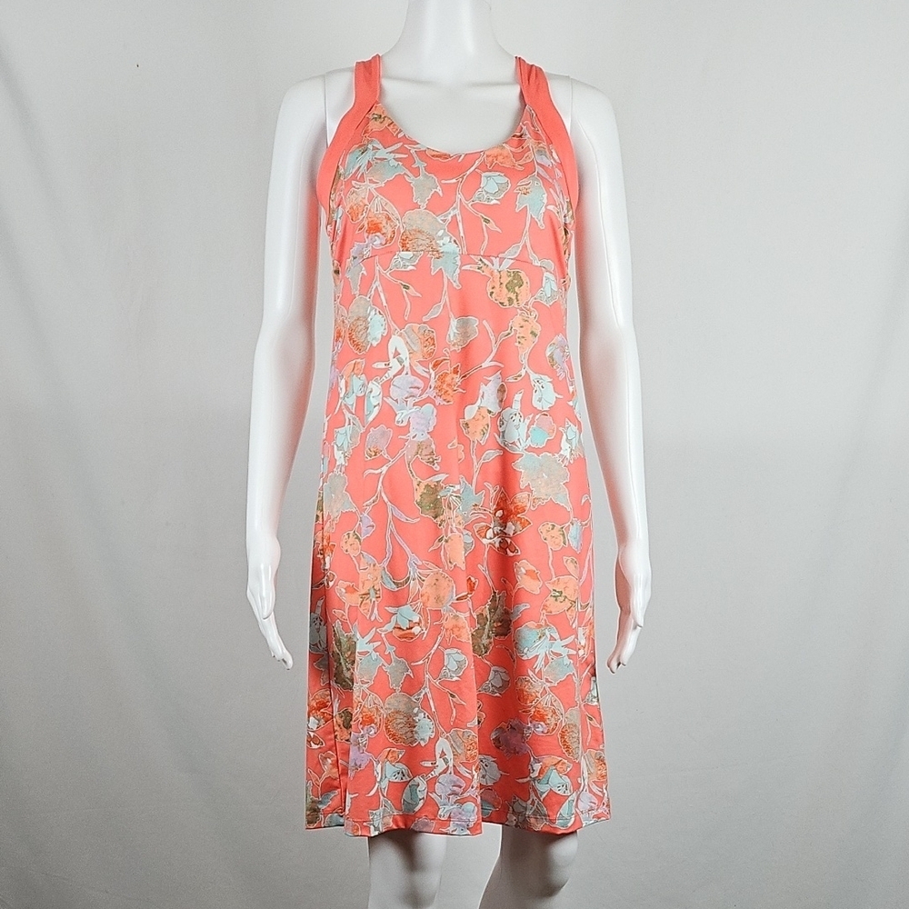 Patagonia Morning Glory Jersey Knit Coral Floral Print Crossback A Line Dress - Picture 3 of 16